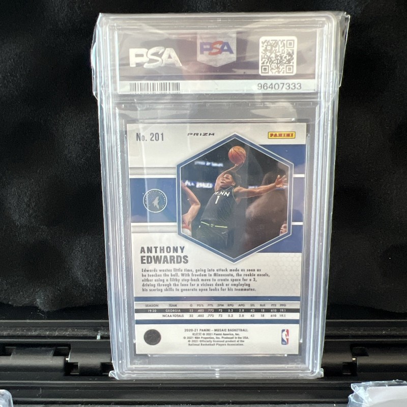 2020 ANTHONY EDWARDS MOSAIC REACTIVE BLUE ROOKIE RC #201 PSA 8 view 2