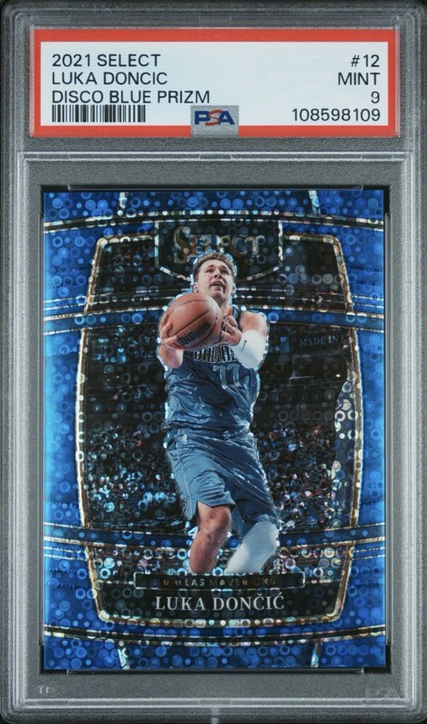 2021 SELECT - DISCO BLUE PRIZM - LUKA DONCIC 1/25 PSA 9 *Color Match, Bookend*