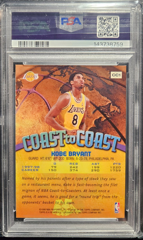 1998 Topps Kobe Bryant Coast To Coast Refractor Holo PSA 8 New Grade #CC1 view 2