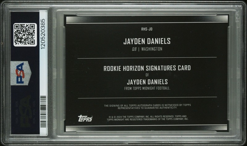 Jayden Daniels 2024 Topps Midnight Rookie Horizon Signatures Auto #RHS-JD PSA 9 view 2