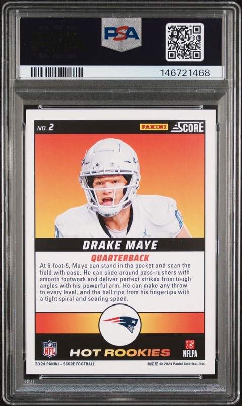2024 Panini Score Drake Maye Hot Rookies PSA 10 view 2