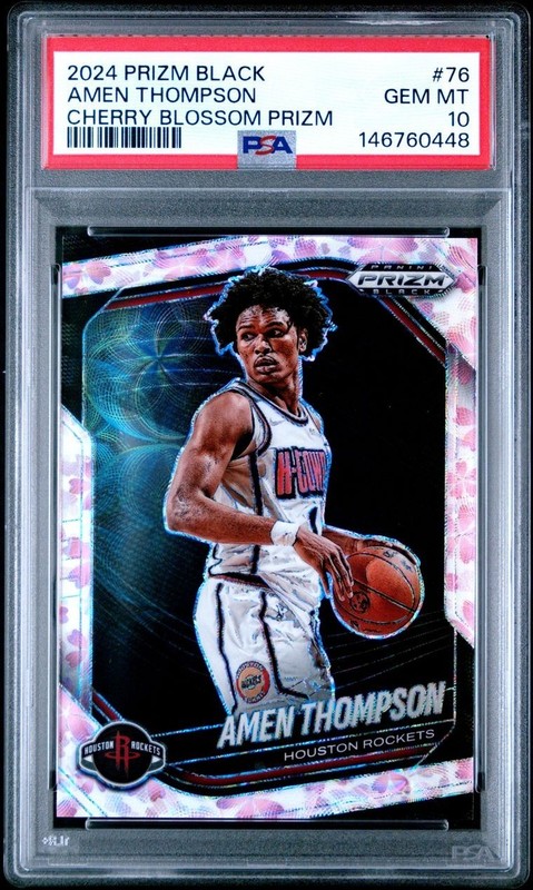 2024 PANINI PRIZM BLACK #76 AMEN THOMPSON CHERRY BLOSSOM PRIZM 5/20 PSA 10