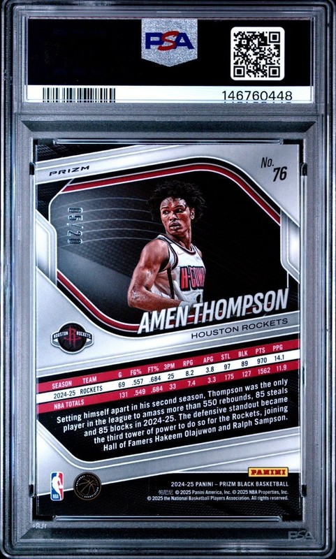 2024 PANINI PRIZM BLACK #76 AMEN THOMPSON CHERRY BLOSSOM PRIZM 5/20 PSA 10 view 2