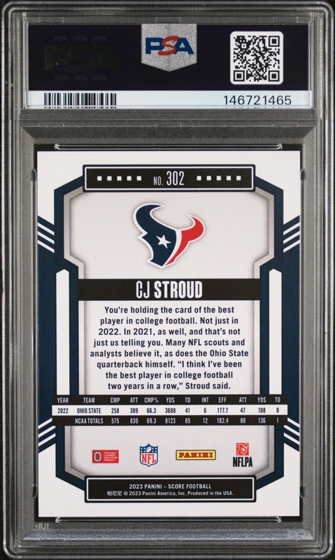 2023 Panini Score CJ Stroud PSA 10 view 2