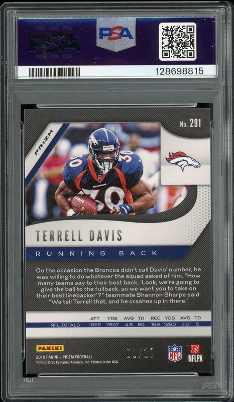 2019 Panini Prizm Gold Prizm /10 #291 Terrell Davis PSA 9 MINT view 2