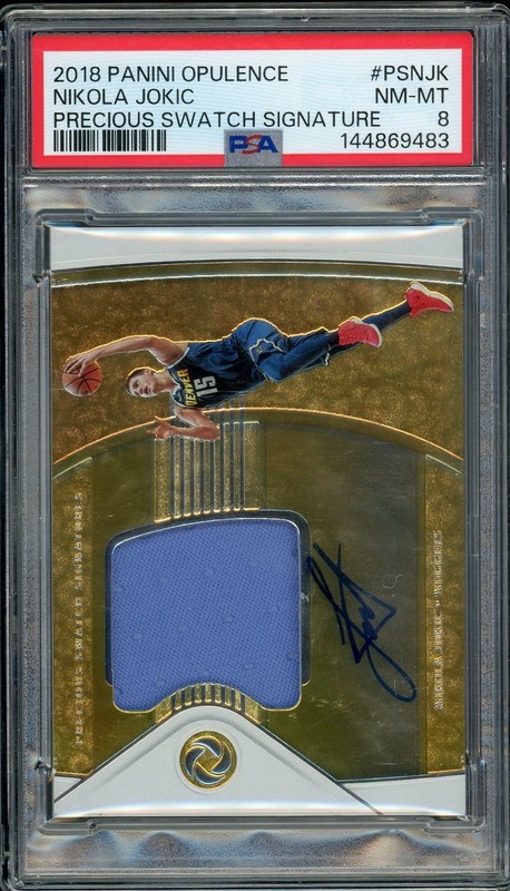 2018 Panini Opulence Precious Swatch Signature Auto /79 Nikola Jokic PSA 8 NM-MT