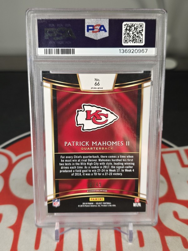 2018 Panini Select - Concourse Patrick Mahomes II #66 Orange Prizm /49 PSA 9 view 2