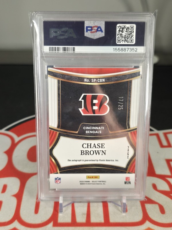 2024 Panini Select - Signatures Chase Brown #SP-CBN Tie-Dye Prizm /25 (AU) PSA 9 view 2