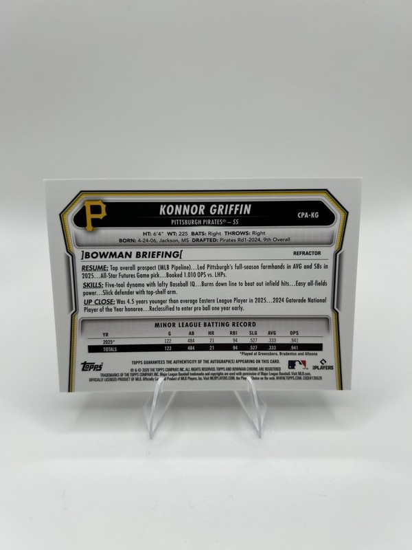 2026 Bowman Chrome Konnor Griffin Refractor Auto 499 view 2