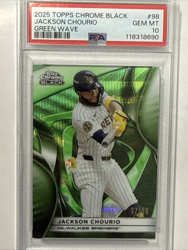 JACKSON CHOURIO 2025 Topps Chrome Black Green Wave Refractor /99 PSA 10 GEM