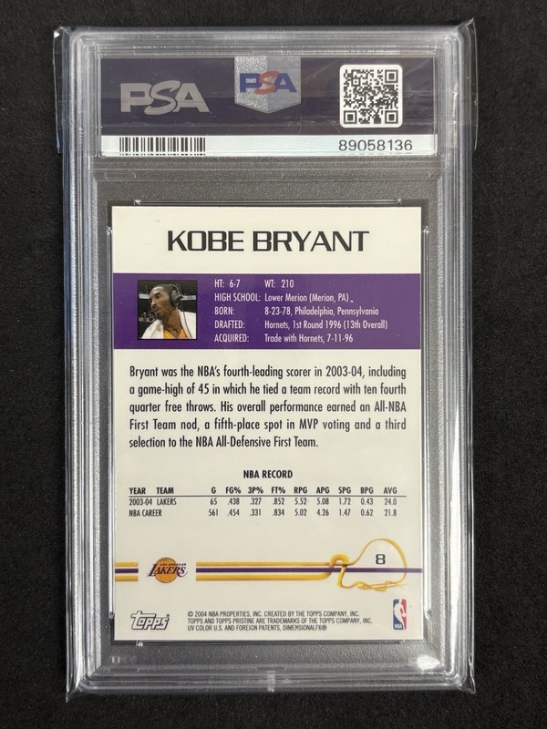 2004-05 Topps Pristine #8 Kobe Bryant PSA 8 view 2