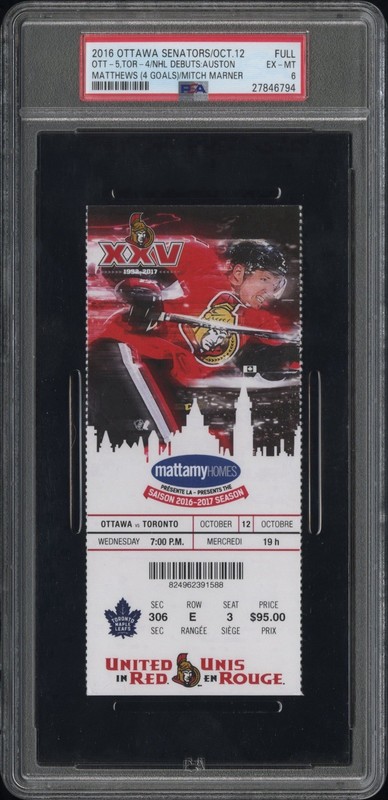 Mitch Marner & Auston Matthews (4G) NHL Debut, 10/12/16 Full Season Ticket PSA 6