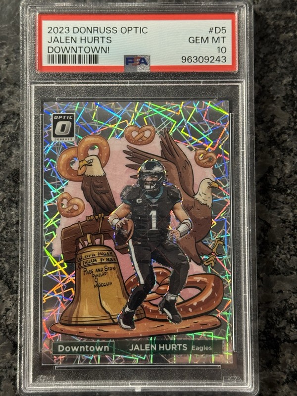 PSA 10 🔥 2023 DONRUSS OPTIC JALEN HURTS DOWNTOWN! PSA 10