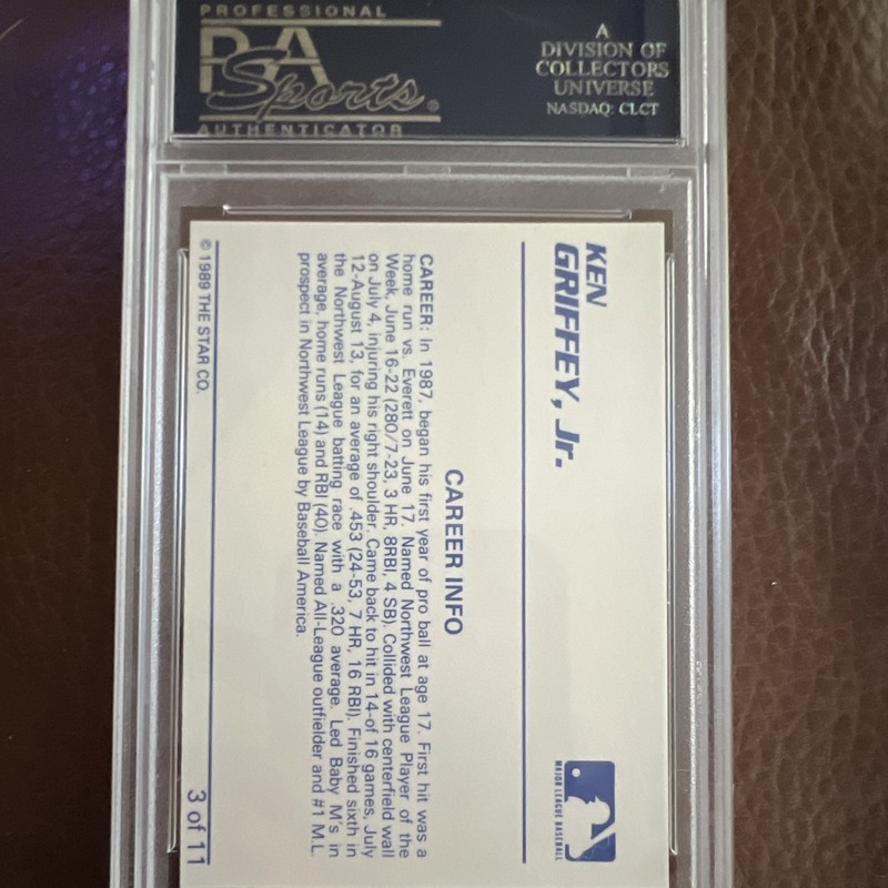 1989 Star Ken Griffey Jr. Rookie RC #3 White Back PSA 10 Seattle Mariners view 2