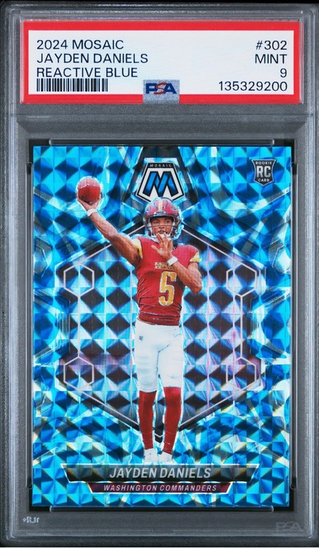 JAYDEN DANIELS | Reactive Blue Prizm Rookie Card | 2024 Panini Mosaic | PSA 9