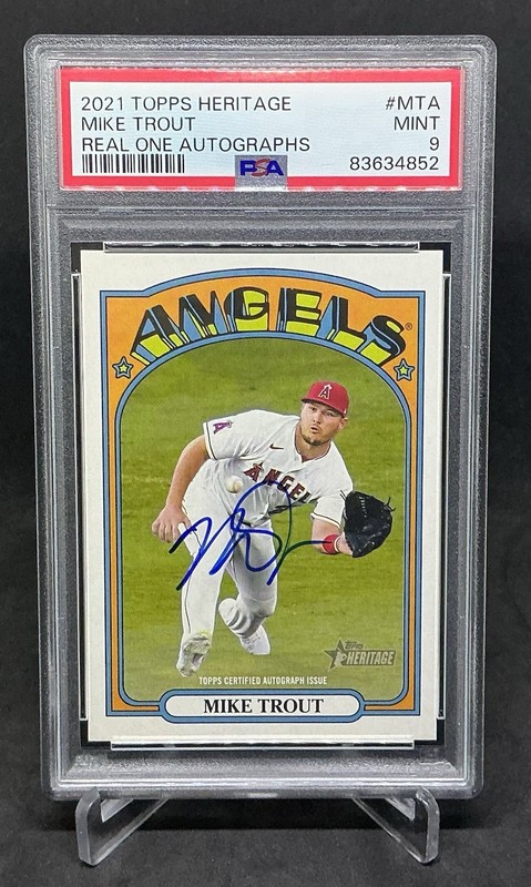 2021 TOPPS HERITAGE REAL ONE AUTOS #MTA MIKE TROUT PSA 9 AUTO