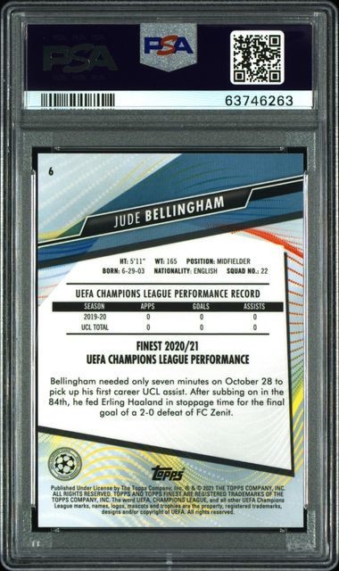 2020 Topps Finest UCL Soccer Jude Bellingham Rookie #6 PSA 10 view 2