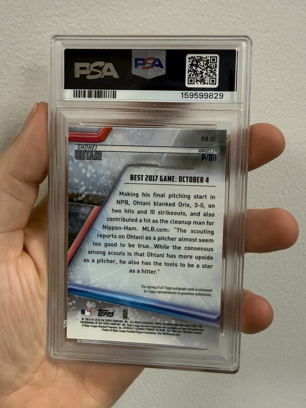 2018 Bowman’s Best Shohei Ohtani Chrome Rookie Auto #B18 SO PSA 10 view 2