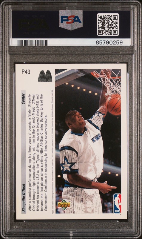 1992-93 Upper Deck McDonald's #P43 Shaquille O'Neal HOF Magic Rookie RC PSA 10 view 2