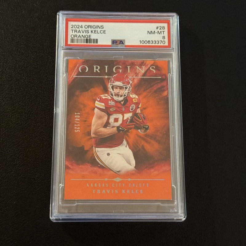2024 PANINI ORIGINS ORANGE #28 TRAVIS KELCE 104/125 PSA 8