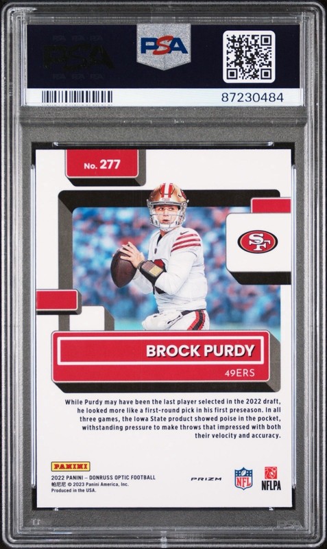 2022 Donruss Optic Brock Purdy Holo PSA 9 RC Rookie view 2