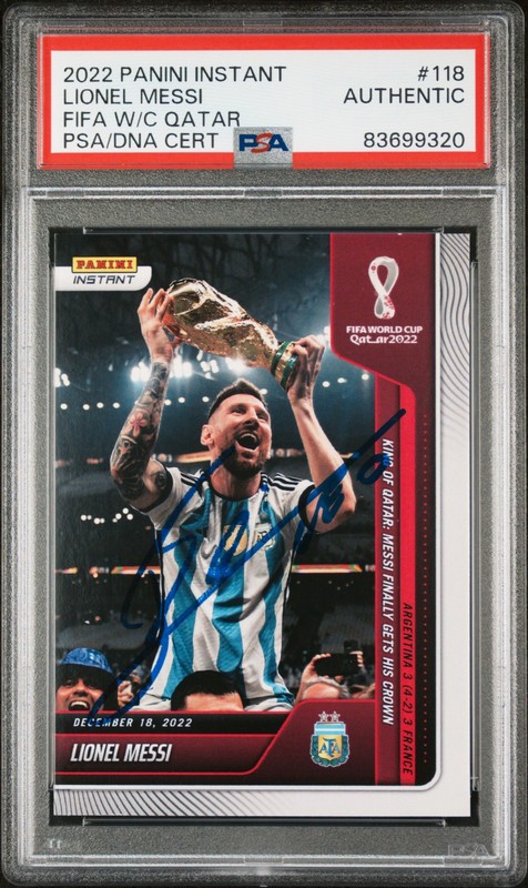 2022 Panini Instant FIFA World Cup Qatar #118 Lionel Messi PSA AUTHENTIC AUTO