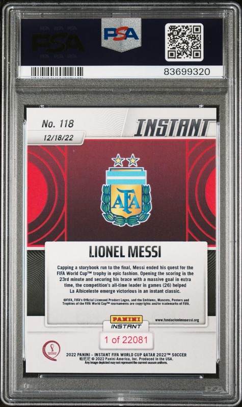 2022 Panini Instant FIFA World Cup Qatar #118 Lionel Messi PSA AUTHENTIC AUTO view 2