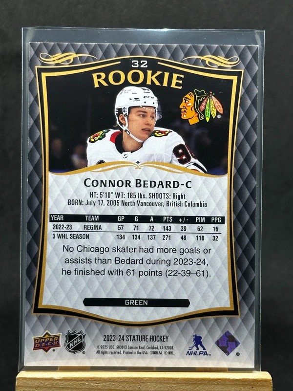 Connor Bedard 2023-24 Stature Rookie Green /375 view 2