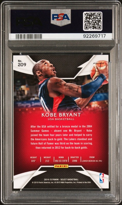 2014-15 Panini Select - Kobe Bryant - Blue/Silver Prizm #209 PSA 10 Gem Mint view 2