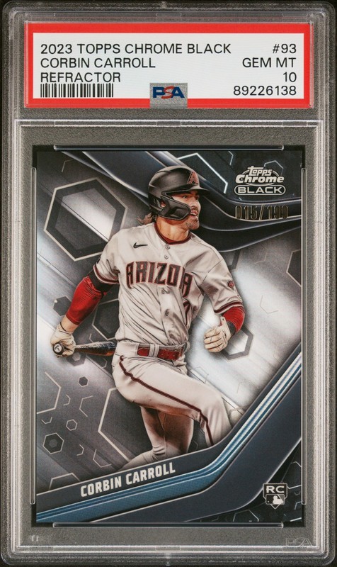 Corbin Carroll 2023 Topps Chrome Black Refractor #93 PSA 10 Arizona Diamondbacks view 1
