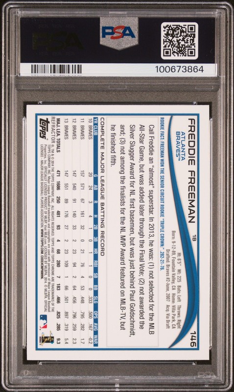 Freddie Freeman 2014 Topps Chrome Refractor #146 PSA 10 Atlanta Braves view 2