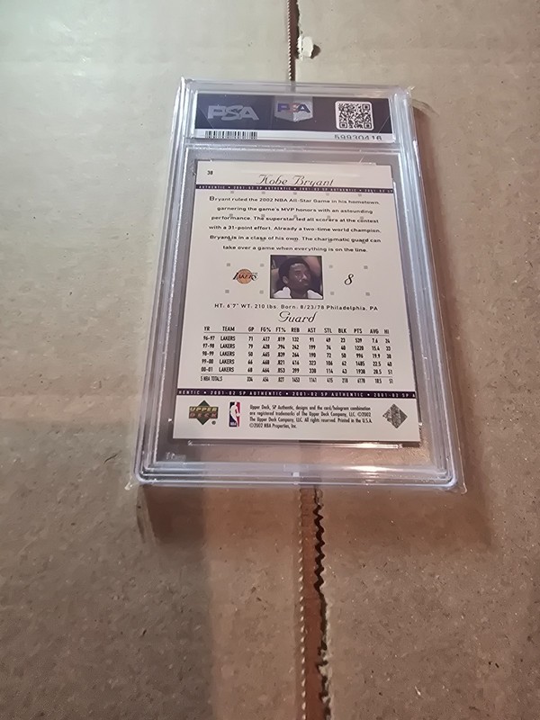 2001-02 SP Authentic - Kobe Bryant #38 - PSA 10 GEM MT Lakers view 2