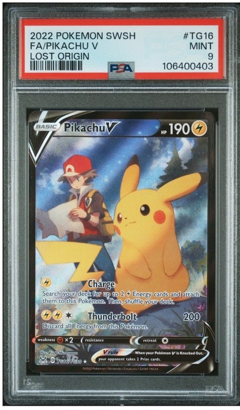 2022 Pokemon Swsh FA/Pikachu V Lost Origin #TG16 PSA 9
