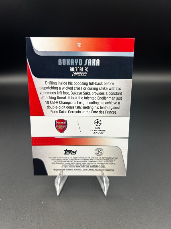 2025-26 Topps Chrome UEFA UCC Bukayo Saka Teal Refractor /299 - Arsenal view 2
