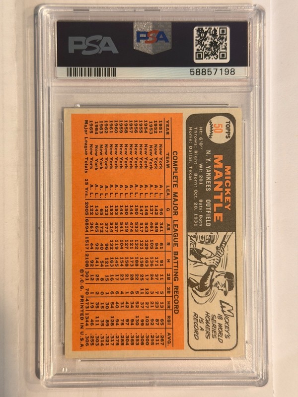 1966 Topps - Mickey Mantle #50 PSA 5 EX view 2