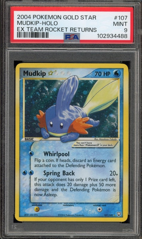 Pokemon Mudkip Gold Star EX Team Rocket Returns Holo Ultra Rare #107 PSA 9 Mint