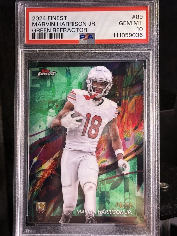 2024 TOPPS FINEST #89 GREEN REFRACTOR (RC/SP) MARVIN HARRISON JR. PSA 10💎 view 1