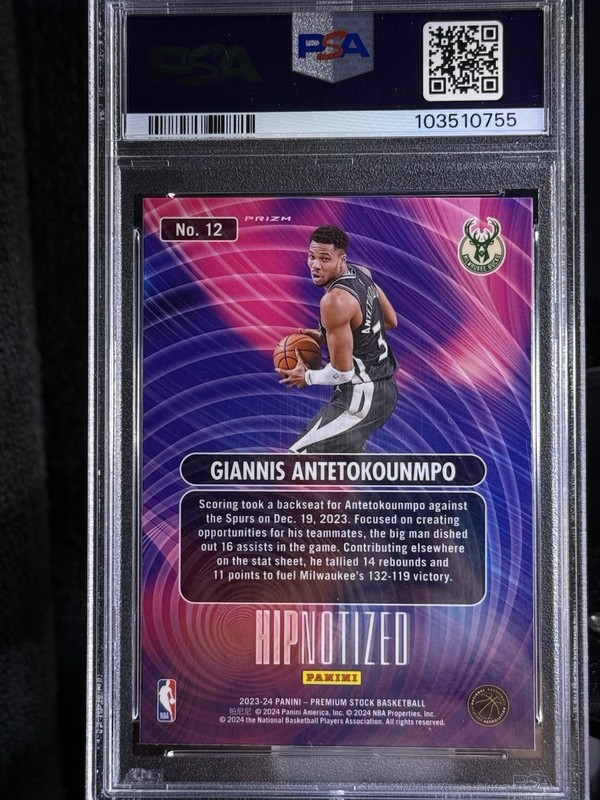 2023-24 HOOPS PREMIUM STOCK #12 HYPNOTIZED GIANNIS ANTETOKOUNMPO SSP! - PSA 10 view 2