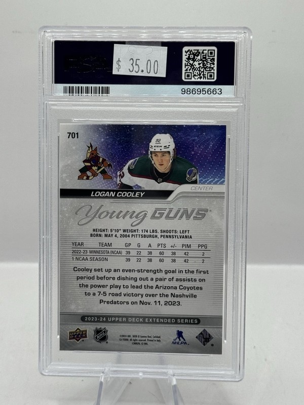 Logan Cooley PSA 8 2023 -24 Upper Deck Young Guns #701 view 2