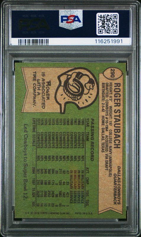 1978 Topps Roger Staubach #290 PSA 4 VG-EX Dallas Cowboys vintage football card view 2