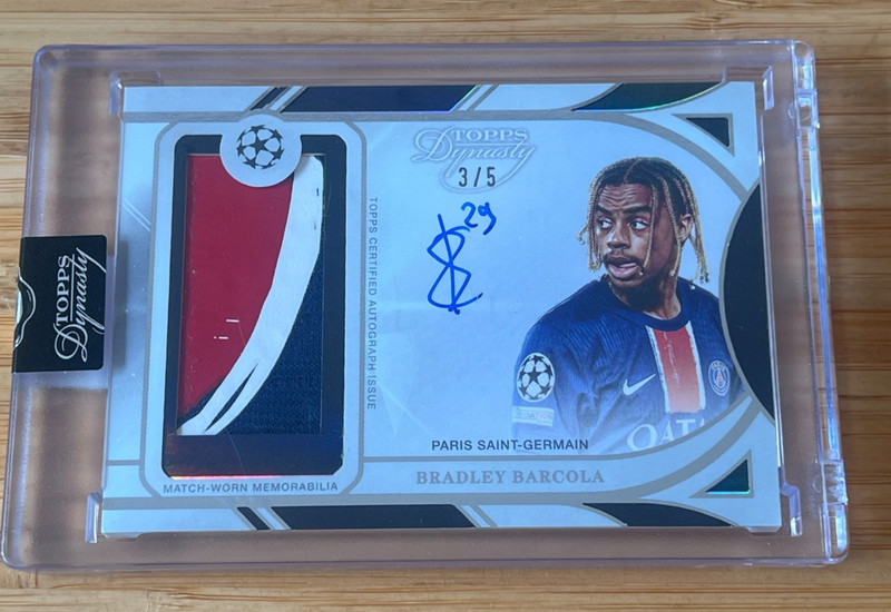 2024-25 Topps Dynasty UCC #APV-BB1 Bradley Barcola Patch Auto Black /5