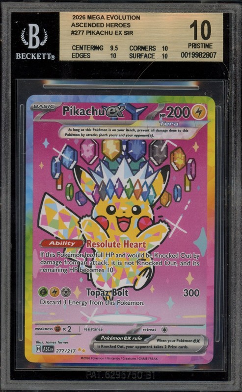Pokemon Pikachu ex Ascended Heroes Special Illustration Rare #277 BGS 10