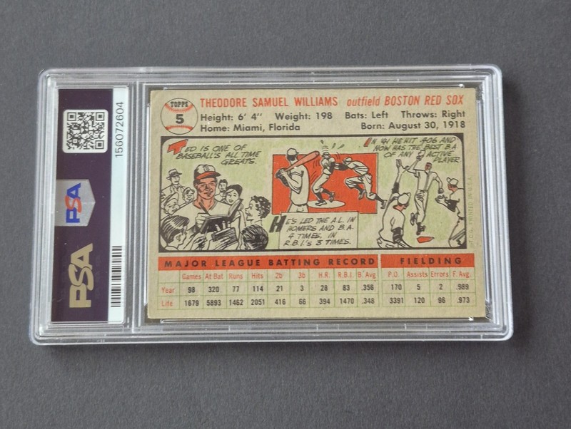 1956 TOPPS GRAY BACK #5 TED WILLIAMS PSA 3.5 Recently graded. view 2
