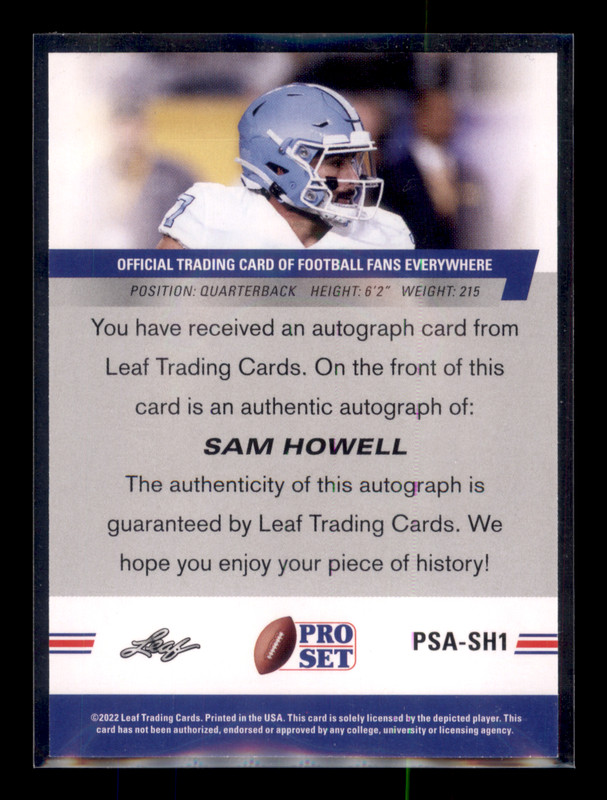 2022 Pro Set Draft - Autograph Sam Howell #PSA-SH1 view 2