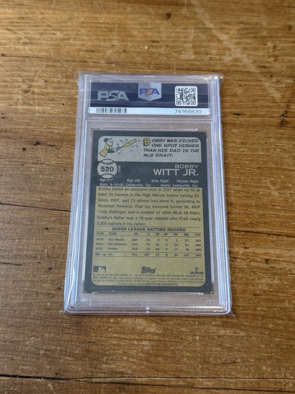 2022 Topps Heritage Bobby Witt Jr 520 Image Variation PSA 9 view 2