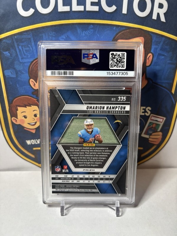 2025 Mosaic Omarion Hampton Rookie Auto PSA 10 Gem Mint Chargers RC Autograph view 2