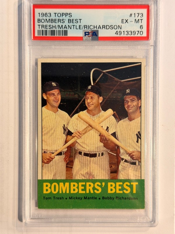 1963 Topps Bombers' Best #173 Mickey Mantle-Tresh-Richardson PSA 6 EX-MT