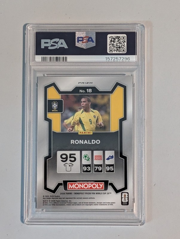 2026 Monopoly Prizm FIFA WC RONALDO Gold Cracked Ice PSA 9 Brazil view 2