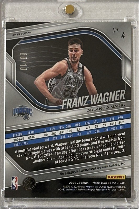 2024-2025 Panini Prizm Black Franz Wagner (Magic) Gold Shimmer FOTL Auto /10 view 2
