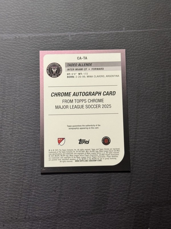 2025 TOPPS CHROME MLS #CA-TA TADEO ALLENDE GOLD WAVE AUTO ROOKIE /50 view 2